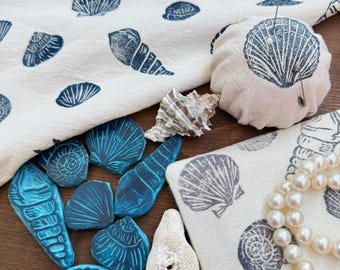 Hand Carved Shell Rubber Stamps -Blockprint/Linocut style – ocean Theme Stamp for Journaling, Scrapbooking, Fabric Printing, Gift Wrapping