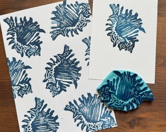 Hand Carved Shell Rubber Stamp -Blockprint/Linocut style – ocean Theme Stamp for Journaling, Scrapbooking, Fabric Printing, Gift Wrapping