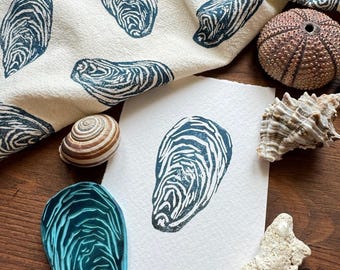 Hand Carved Oyster Rubber Stamp -Blockprint/Linoprint style – ocean Theme Stamp for Journaling, Scrapbooking, Fabric Printing, Gift Wrapping