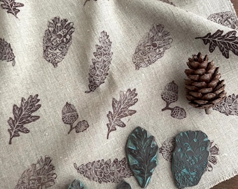 Hand Carved Set of 4 Forest Rubber Stamps – Botanical Block Print Stamps for Fabric, Paper & Craft Projects for slow life lovers