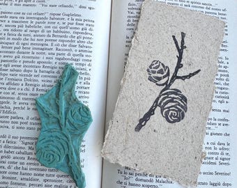 Hand Carved Pine branch Rubber Stamp – Botanical Block Print Stamp for Fabric, Paper & Christmas Craft Projects