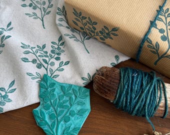 Hand Carved Blueberry Rubber Stamp – Botanical Block Print Stamp for Fabric, Paper & Craft Projects