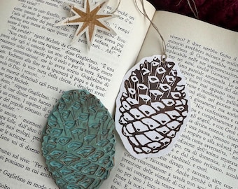 Hand Carved Pine Cone Rubber Stamp – Botanical Block Print Stamp for Fabric, Paper & Craft Projects for Christmas crafting