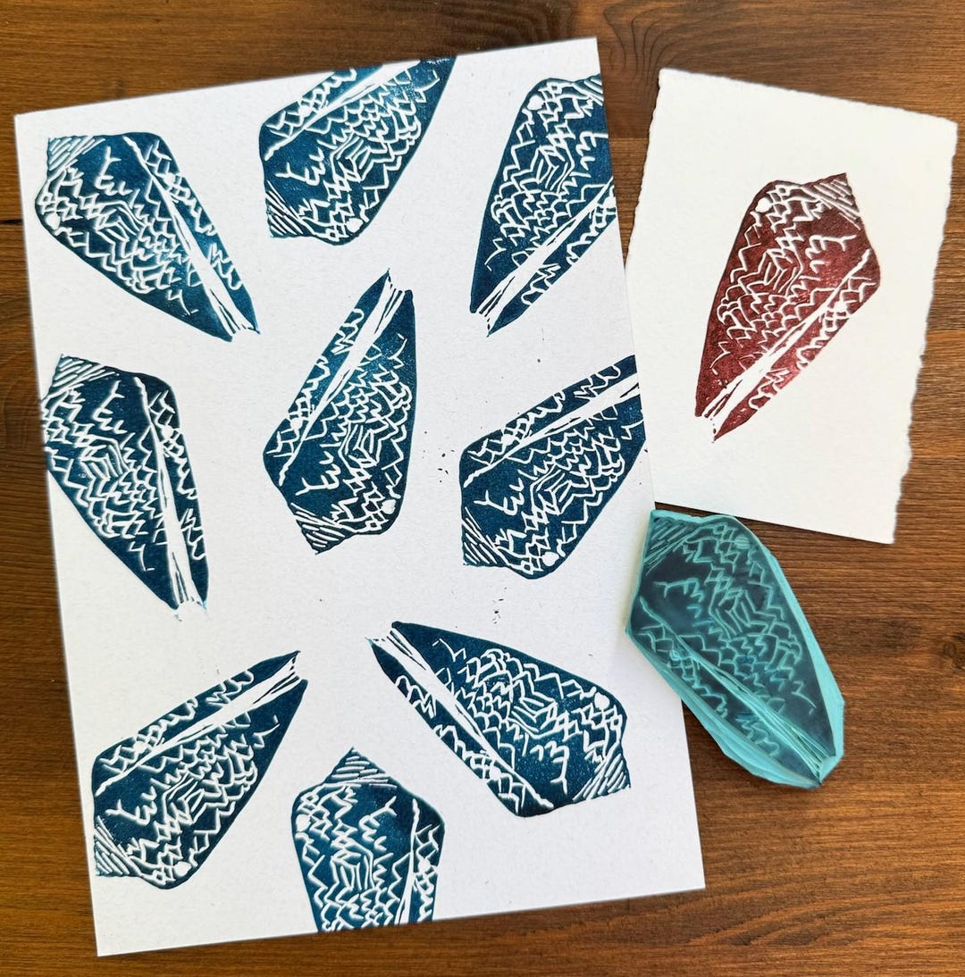 Hand Carved Shell Rubber Stamp -blockprint/linocut Style – Ocean Theme ...