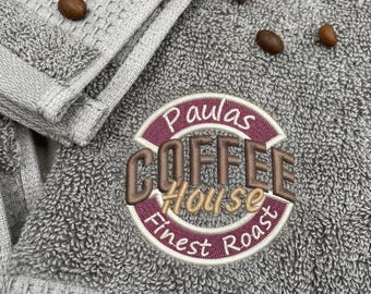 Asciugamano per macchina da caffè – 600 g/m² | 100% cotone | Ricamato con nome o logo del bar, personalizzato, accessorio per portafiltro da barista