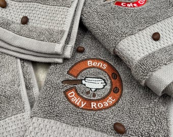 Handtuch für Kaffeemaschine – 500 g/qm | 100 % Baumwolle | Bestickt mit Name oder Café-Logo, personalisiert, Barista Siebträger Zubehör