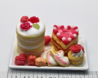 Hearts, Roses, and Unicorns Dessert Tray - 1/12th Scale Dollhouse Miniature