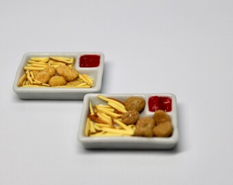 Miniature Chicken Nuggets & Fries w/ Ketchup - 1/12th Scale Dollhouse Miniature