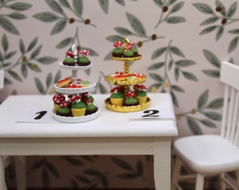 Mini Cottagecore Mushroom Dessert Towers Tiered Tray Dollhouse Miniature 1/12 Scale