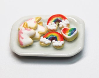 Rainbow Unicorn Cookie Plate - 1/12th Scale Dollhouse Miniature OOAK