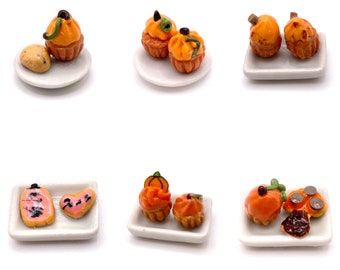 Miniature Pumpkin Decorated Cookies and Cupcakes Polymer Clay Duos