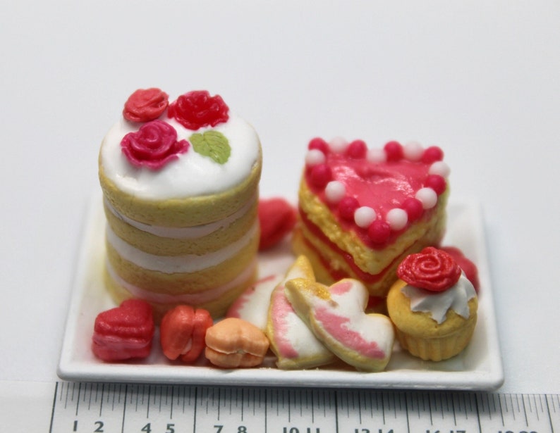 Hearts, Roses, and Unicorns Dessert Tray 1/12th Scale Dollhouse Miniature image 1