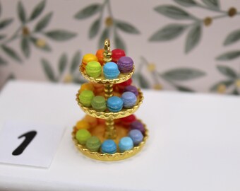 Rainbow French Macaron Assorted Tower Tiered Tray Dollhouse Miniature 1/12 Scale