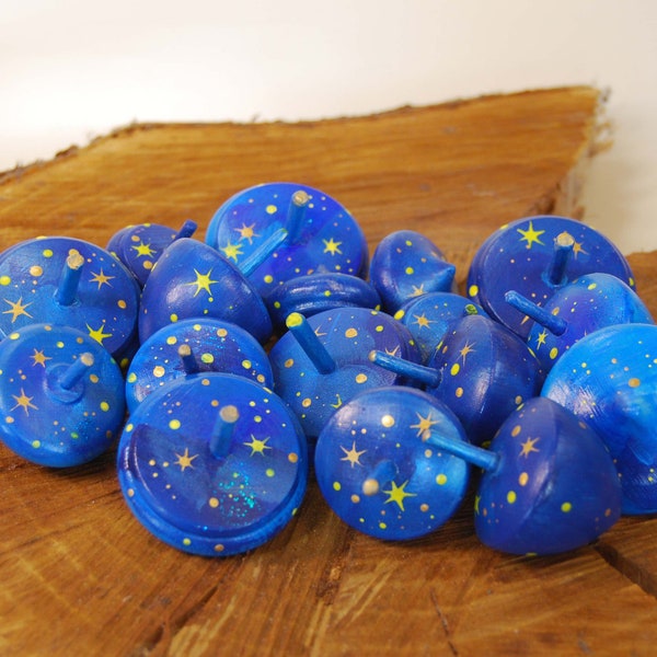Wooden gyro, toy blue with stars painted