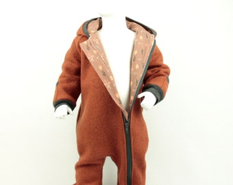 Luett Muuske Walkoverall Gr. 74/80 rust lined boiled wool jumpsuit snap cuffs