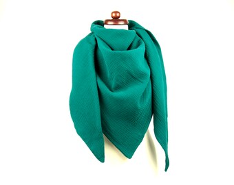 Muslin cloth triangular scarf petrol XXL neckerchief muslin