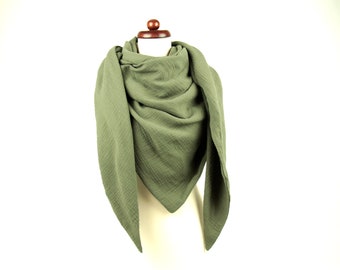 Muslin cloth triangular scarf olive XXL neckerchief muslin