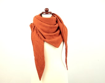 Muslin cloth triangular scarf rust XXL neckerchief muslin