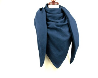 Muslin scarf triangular scarf navy blue XXL neckerchief muslin