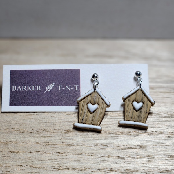 Birdhouse polymer clay earrings