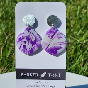 Purple marble polymer clay earrings