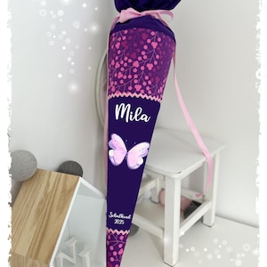 Schultüte Butterfly Schmetterling Nacht Ballerina Pferd Einhorn Einschulung Schulkind 2026 (rosa Litze) Schultütenkissen Zuckertüte