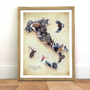 Animali d'Italia, Mappa degli Animali, Poster dell'Italia, Regalo per Viaggiatori, Poster di Viaggio, Viva L'Italia, Mappa di Viaggio, Regalo Amante dell'Italia