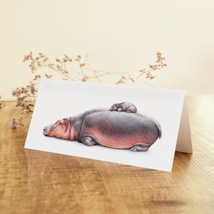 Nilpferd-Karte, Geburtstagskarte, süße Grußkarte, Tierkarten, lustige Karte, Geburtskarte, einfach so Karte, Hurra ein Baby, Muttertag
