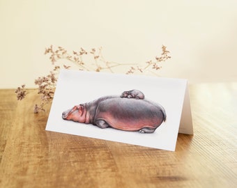 Nijlpaard Kaart, Verjaardagskaart, Leuke Wenskaart, Dieren Kaarten, Grappige Kaart, Geboortekaart, Zomaar Kaart, Hoera een Baby, Moederdag