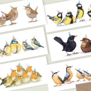 Cartes d'anniversaire, lot de 6, cartes de vœux oiseaux, cartes oiseaux, cartes de vœux animaux, carte vierge, cadeaux oiseaux de jardin, cadeau pour elle
