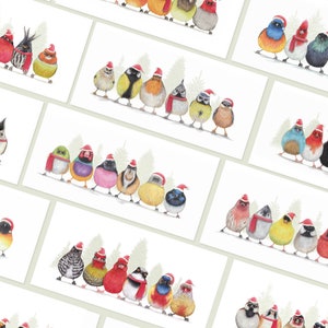 12 Merry Christmas Birdies Weihnachtskarten, 12er-Set, handgemachte Tier-Grußkarten, Winter-Geburtstagskarte, Bleistiftillustration, Geschenk Bild 1