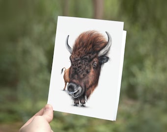 Bison Card, Birthday Card, Greeting Card, Whimsical Cards, Blank Cards, Gift for Her, Funny Animal Card, Wisent Cards, Buffalo Cards, Art