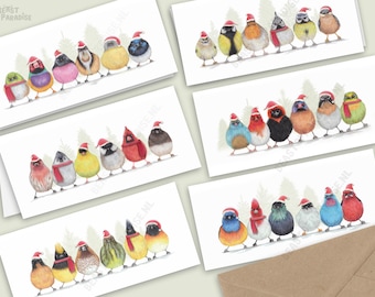 6x Cartes de Noël, Ensemble de 6, Joyeux oiseaux de Noël, Cartes de vœux d’animaux faites à la main, Cartes d’anniversaire d’hiver, Illustration au crayon, Cadeau