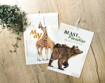 Kalender, Födelsedagskalender, Djurkalender, Evighetskalender, Väggkalender med fåglar, Ritad kalender, Present till vän, Konst