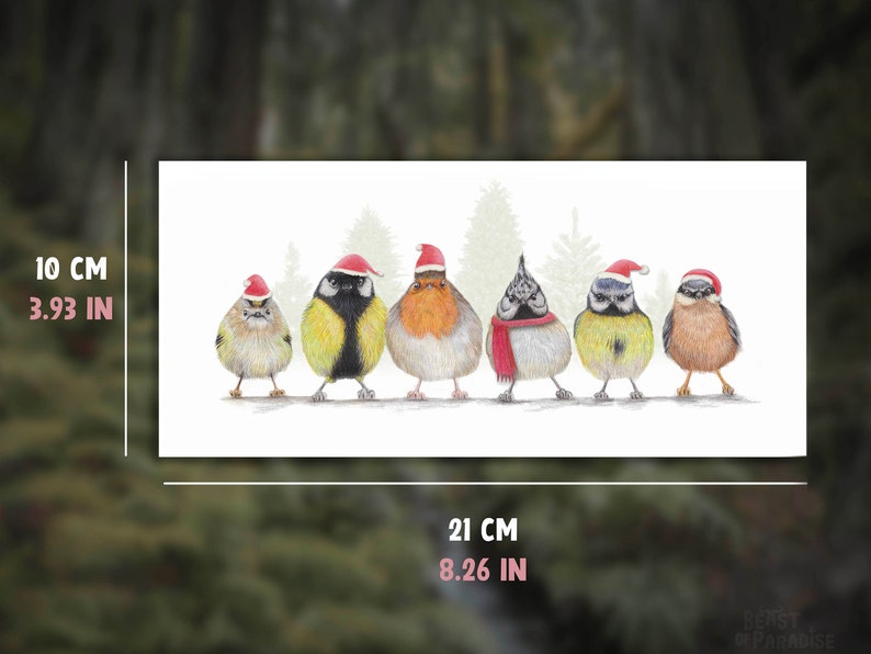 12 Merry Christmas Birdies Weihnachtskarten, 12er-Set, handgemachte Tier-Grußkarten, Winter-Geburtstagskarte, Bleistiftillustration, Geschenk Bild 8