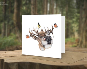 Deer, Greeting Card Handmade, 13 x 13 cm, Card Blank, Birthday Gifts, Wildlife Art Print, Pencil Illustration, Animallovers, Funny Animal