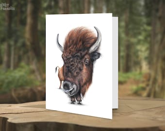 Bison Card, Birthday Card, Greeting Card, Whimsical Cards, Blank Cards, Gift for Her, Funny Animal Card, Wisent Cards, Buffalo Cards, Art
