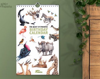Wildlife Birthday Calendar, Perpetual Calendar, Gift for Friend, Pencil Illustration, Animal Birthday Calendar, B-day Gift, House Warming