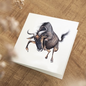 Wildebeest Card, Birthday Card, Greeting Card, Whimsical Cards, Blank Cards, Gift for Her, Funny Animal Card, Funny Gnu, Just Because Card