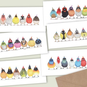 Juego de 6 tarjetas de cumpleaños con temática de pájaros, divertidas, para invitaciones de cumpleaños y tarjetas de felicitación de animales hechas a mano.
