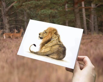 Carte de vœux Lion, carte d'anniversaire, cartes animaux, carte « juste comme ça », carte fête des pères, carte de vœux vierge, carte animal africain, cadeaux Lion