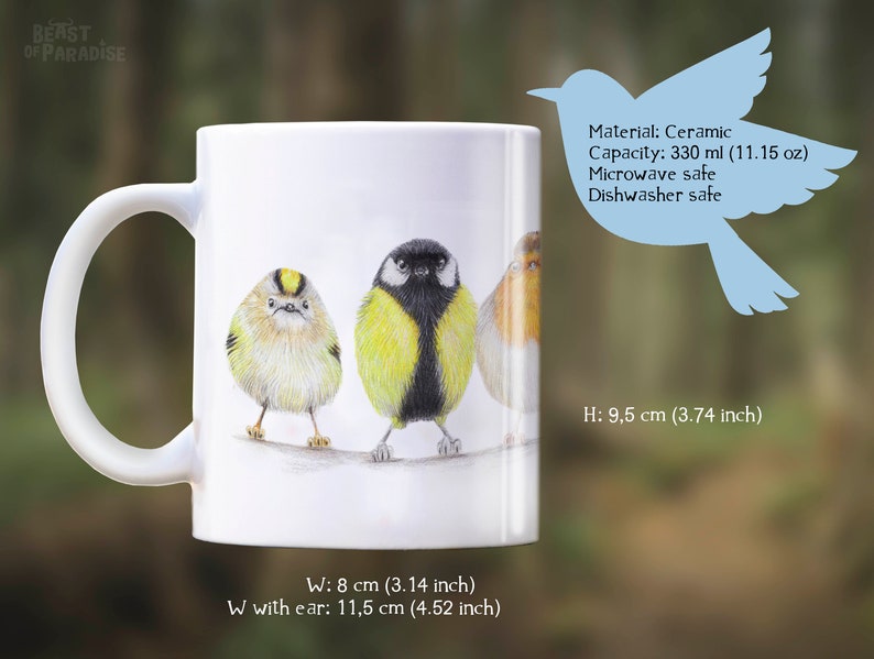 Bird Mug, Animal Mugs, Cute Little Birdies, Cute Ceramic Mug, Gift for Bird Lovers, Gift For Bird Watcher, Funny Mugs, UK Garden Birds image 6