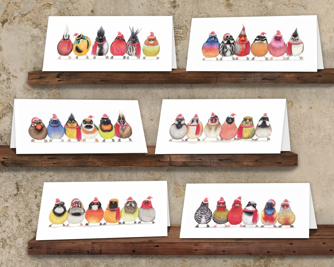 Vrolijke Kerst Vogeltjes Kerstkaarten Set van 6 Handgemaakte Etsy