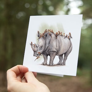 Carte Rhino, La Garde du Rhino, Carte d'Anniversaire, Carte de Voeux Vierge, Cartes Animaux, Cartes Drôles, Carte Fête, Carte Juste Parce Que, Art