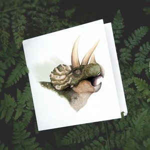 Dinosaurus, Verjaardagskaart, Blanco Wenskaart, Dieren Kaarten, Grappige Kaarten, Zomaar Kaart, Prehistorie Kaart, Triceratops Horridus