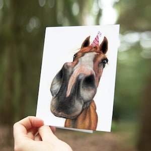 Biglietto cavallo, Biglietto di compleanno, Biglietto d'auguri vuoto, Pony con cappello da festa, Cartoline animali, Cartoline divertenti, Biglietto festa, Amante dei cavalli regalo