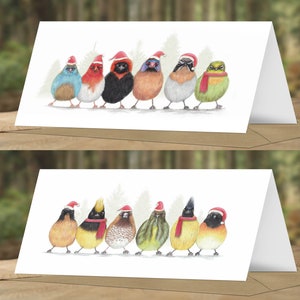 12 Merry Christmas Birdies Weihnachtskarten, 12er-Set, handgemachte Tier-Grußkarten, Winter-Geburtstagskarte, Bleistiftillustration, Geschenk Bild 6