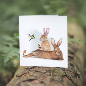 Konijnen Kaart, Verjaardagskaart, Wenskaart, Dieren Kaarten, Grappige Kaarten, Zomaar Kaart, Vogel Wenskaart, Lente Kaarten, Moederdag