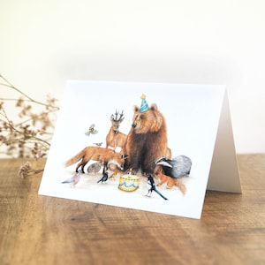 Happy Bear Day, Geburtstagskarte, leere Grußkarte, Bärenkarte, Bär mit Partyhut, Tierkarten, lustige Karten, Waldtiere-Partykarte