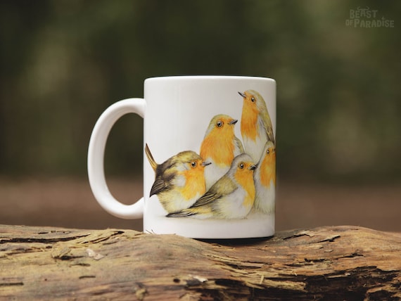 Vogel Mokken, Dieren Mokken, Cadeau voor vogelliefhebber, Keramische Koffie Mok, Cute Little Birdies, Grappige Vogel Mok, Roodborstje Mok